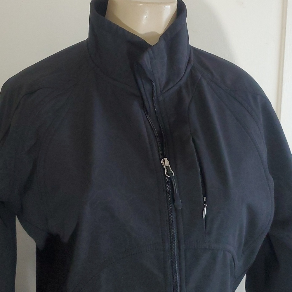Double Diamond Black Floral Rose Zip Front Softshell Fleece Lined Jacket Size S - Picture 4 of 11
